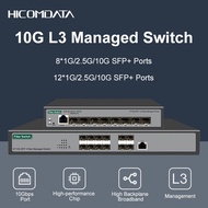 HICOMDATA 8 Port 10G SFP+ L3 Managed Network Switch | Support 1G/2.5G/10G | Fiber Optic Switch | VLA