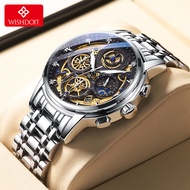 WISHDOIT Jam Tangan Pria Asli Anti Air Baja Tahan Karat Bisnis Bercahaya Kronograf Fashion Multifung