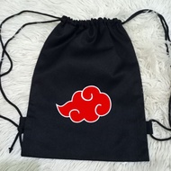 Akatsuki Icon Premium Black Canvas Drawstring Bag Naruto Anime Motif String Bag Boys and Girls Schoo