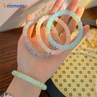 Minimalist Bamboo Joint Shape Beads Bangle/ Ice Cool Simulation Jade Hand String/ Chinese Style Lucky Bracelet Jewelry