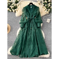France Elegant Vintage High End Evening Dress Women Embroidery Luxury Long Party Dress Female Casual