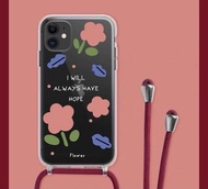 韓ins粉色花透明掛繩斜背軟殼iPhone 11 X XR XS Max 7P 8P 7 8手機殼case Pro Max, Pro