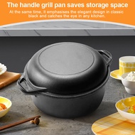 [Ddouble.my] 2 in 1  Iron Dutch Oven with Dual Handles Dutch Oven Pot for Bread Baking