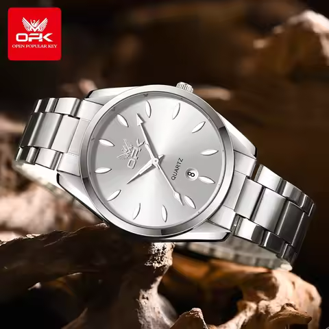 OPK 6038 Men's Watch Silver Stainless Steel Deep Waterproof Calendar Men's Casual Watch