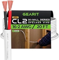 GearIT 16/2 Speaker Wire (20 Feet) 16AWG Gauge - Fire Safety in Wall Rated Audio Speaker Wire Cable / CL2 Rated / 2 Conductors - OFC Oxygen-Free Copper, White 20ft