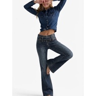 Women's Washed Blue Y2K Classic Buckle Strap Jeans