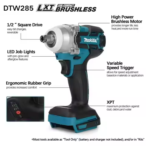 Makita DTW285 lithium impact wrench, high torque brushless motor, automotive repair tire, 18V lithiu