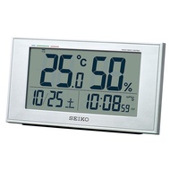 Seiko Clock Desktop Clock Alarm Clock Radio Digital Calendar Comfort Level Temperature and Humidity Display Silver Metallic Body Size: 8.5×14.8×5.3cm BC417S
