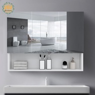 【In stock】Perforation-free space aluminum bathroom mirror cabinet with shelf toilet vanity mirror bathroom storage cabinet wall-mounted