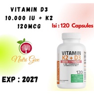 Bronson Vitamin K2 D3 | D3 10000IU K2 120mcg Bone Heart Immunity 10,000iu K2 120 Capsules