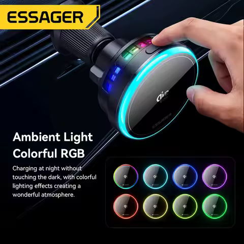 Essager 25W Magnetic Wireless Car Charger for Huawei Xiaomi iPhone 17 16 Pro MacSafe RGB Car Phone H