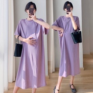 Đầm Bà Bầu Đầm Bà Bầu Cổ Tròn Dáng Rộng Ngoại Cỡ Hàn Quốc Áo Phông Xoắn Cỡ Lớn Mặc Thường Ngày Cho B