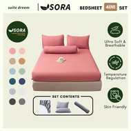 [SET] SORA PLAIN Hotel BEDSHEET SET Cadar Fitted Sarung Bantal Pillow Case Single Queen King #BBP