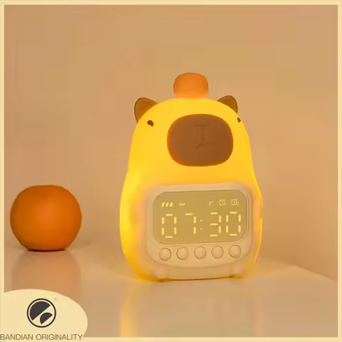 Cute Rechargable Kids Alarm Clock Night Light Touch Snooze Always-on Display Desktop Table Clock 12/