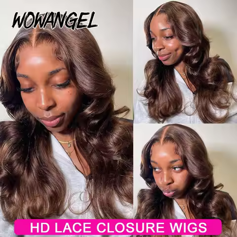 Wow Angel Chocolate Brown Glueless Wig 5x5 HD Lace Closure Body Wave Wigs Human Hair Wig Natural Sca