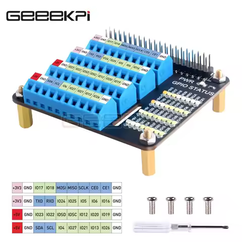 GeeekPi Raspberry Pi GPIO Screw Terminal Hat Expansion Board With Micro Led For Raspberry Pi 5/4B / 