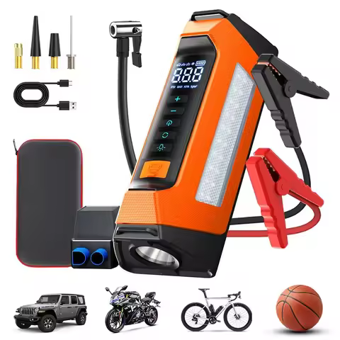 6000A 5-in-1 Car Jump Starter with Air Compressor & Pump, 14.8V Emergency Battery Pack Booster, Powe