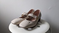 [近全新] Dr.Kao(DK氣墊鞋) 典雅金環氣墊鞋 米白色牛皮娃娃鞋 瑪麗珍鞋 37號 23.5cm