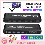Dual Monitor 4K HDMI KVM Switcher 2x2 For 2 PC Share Monitor USB