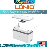 LDNIO SN5311W 15W Wireless Management Power Strip Box with 5 Sockets + PD Type-C + Dual USB Ports + 