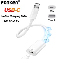 Fonken USB C To 8pin Headphone Audio Adapter for Aple 15 Pro Earphone Converter Type C To IOS Chargi