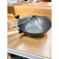 IKEA IKEA IKEA Chinese Style Wok with Lid Carbon Steel Glass Lid 32cm30cm Long Handle Pan