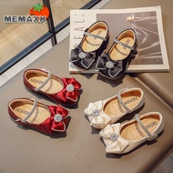 MEMAXK รองเท้าเด็กผญ รองเท้าหนังเด็กผู้หญิง ใหม่ รองเท้าพื้นนุ่มสำหรับเด็ก รองเท้าโบว์เจ้าหญิง รองเท้าถั่วสาวน้อย
