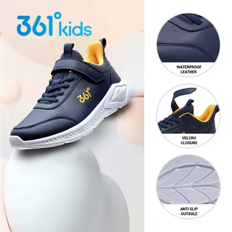 361 Degrees Kids Blue Yellow Baby Running Shoes For Boys and Girls EU28-33 Year3-6 Leather Waterproo