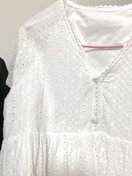 Roshop日系愛心鈕扣短袖白色連身裙