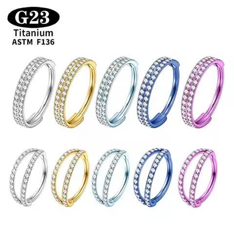 G23 Titanium Helix Piercing nose ring Hoop Earring Double 5A Clear CZ Septum Ring Cartilage Daith He