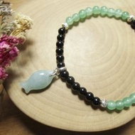 手鍊 古銀玉意-魚 緬甸玉+東菱玉+黑瑪瑙