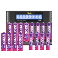 Yonii ถ่านชาร์จ AA/AAA+ที่ชาร์จแบต ใช้ได้กับ ไมโครโฟน/ไมค์ ของเล่น คาราโอเกะ ไมค์ไร้สาย ถ่านชาร์จ 2