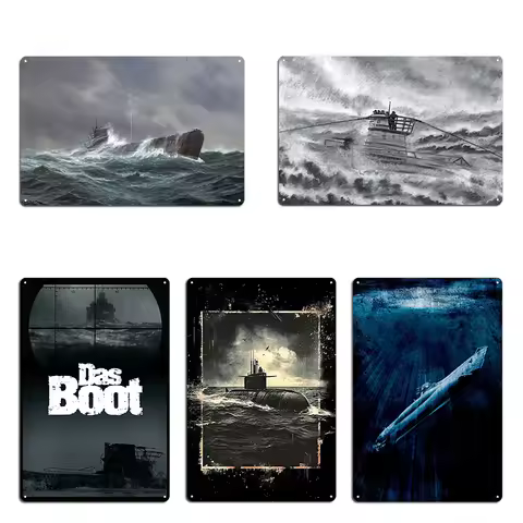 A German Submarine Or Uboat Of Ww2 Diving Poster Metal Plaque Mural Painting Das Boot WW2 U-boat - K