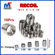 10Pcs Recoil Helicoil M12x1.5 1D Recoil Helicoil Verbos For Damaged Thread Repair