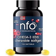 NFO Omega 3 Kids Natural and High Dose Chew Capsules with Tutti Frutti Flavour [120 Capsules] Made in Norway Fish Oil [EPA, DHA, Triglycerides, Vitamins D3 and E] Complex of Wild Fish
