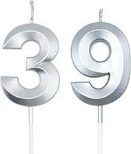 Silver 39th & 93rd Birthday Candles for Cakes, Number 39 93 Candle Cake Cupcake Topper for Birthday 