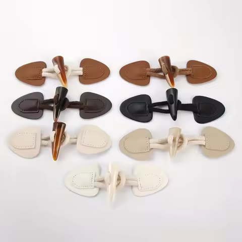 5Pairs PU Leather Horn Buckle Toggle Button Fastener for Coat Jacket Duffle DIY Handmade Craft Sew o