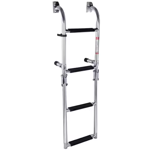 4 Step Folding Boat Ladder, Stainl Steel 2+2 Step Pontoon Boat Ladder Outboard Foldable Bass Boat La