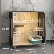 กรงแมว MU01 บ้านไม้แมว กรงสัตว์เลี้ยงขนาดใหญ่แบบมีล้อเลื่อน คอนโดแมวไม้ ฝนเล็บแมว กรงแมวครอกแมวปิดหลายชั้น