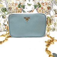 PRADA SAFFIANO 霧霾藍 WOC 金鏈 相機包