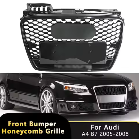 Honeycomb Grill Mesh Front Bumper Grill For A4 B7 2005-2008 Center Grilles For RS4 Styling Replaceme