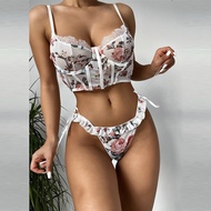 【CC】▧  New French Embroidery Sets Flowers Women's Shaping Push Up Bras And Panties Set
