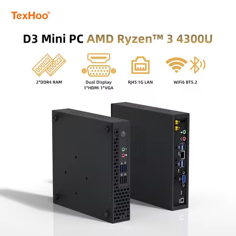 TexHoo Mini PC Gaming Computer AMD Ryzen3 4300U R7 5700U Processor ITX Windows 11 Pro 10 System Unit