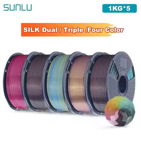 SUNLU 5KG SILK /Dual / Triple /Four Color 3D Printer Filament 1.75mm 1000g Spool (2.2lbs) Neatly Fil