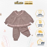 Milam Baby Girl Long-Sleeved Pajamas With Very Cute Lace Embroidery Suitable For Wearing At Home