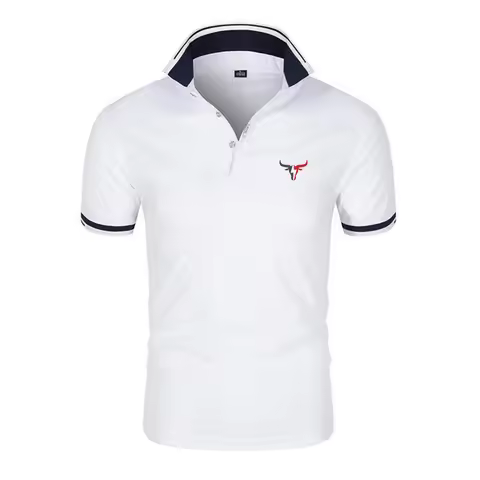 2026 Men New Sport Bull Pattern Six-color Polo Shirts Stand Collar Breathable Sport T-shirt Summer F
