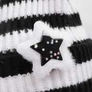 Cute Star-patterned Knitted Hat With Pom Itelen Style, Knitted Beanie, Winter Cat Ear Headscarf A0g7