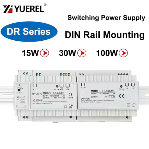 DR-15W 60W 100W Switching Power Supply 5V 12V 15V 24V Small Volume 0.63A 2.5A 8.3A DIN Rail Power Su