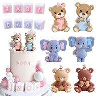 3D Teddy Bear Cake Topper Pink Blue Cute Elephant Boy Girl Birthday Cake Decorations Baby Shower Gen