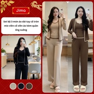 (SHIRT AVAILABLE) Set of 3 Piece long-sleeved round neck shirt mixed with neckline and loose pants m